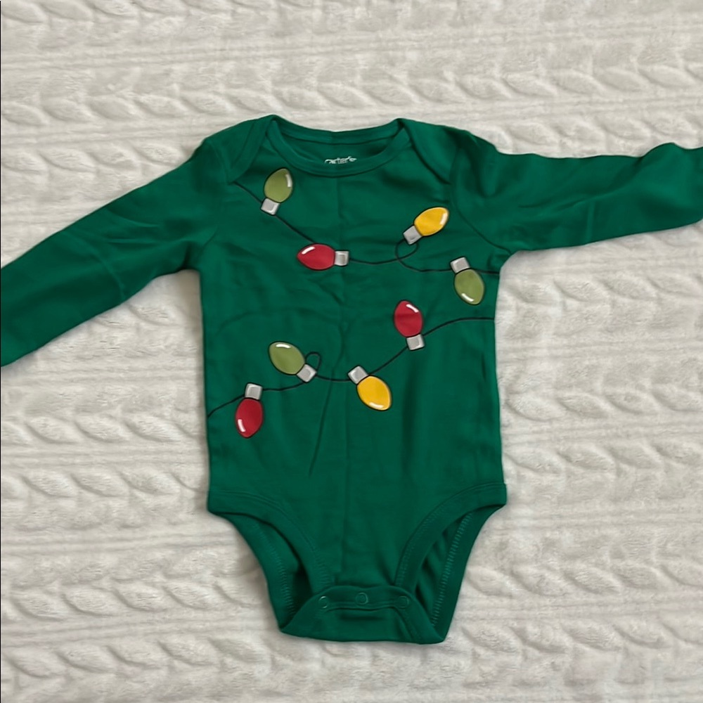 Carter's Green and Red Bodysuit with Festive Lights